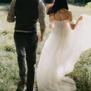 Fairytale Wedding Dress - Cream, Tulle, Off-The-Shoulder